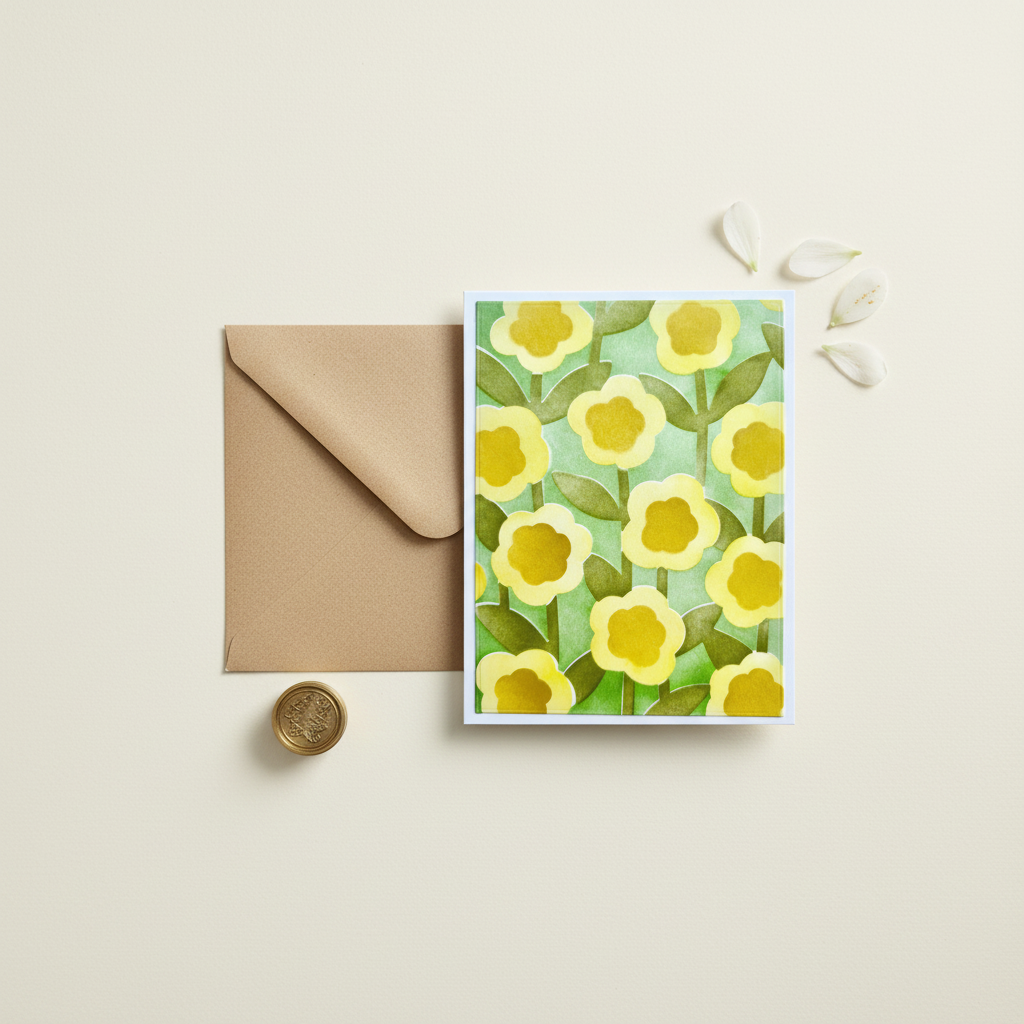 Just A Note Yellow Blooms Card Mockup