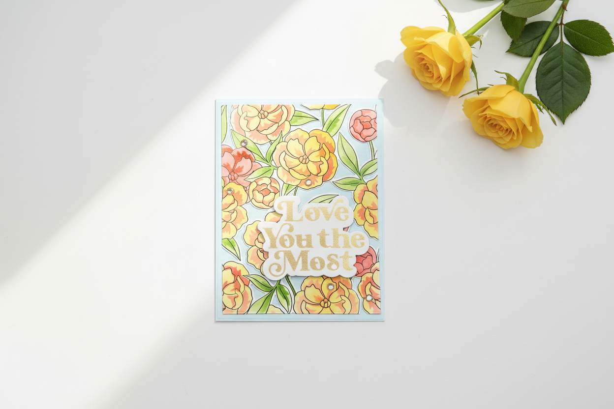 Love You The Most Card Mockup with Yellow Rose