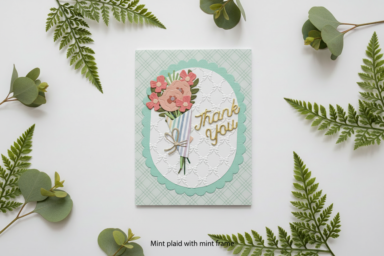 Mint Thank You Card - Mint Plaid with Mint Frame