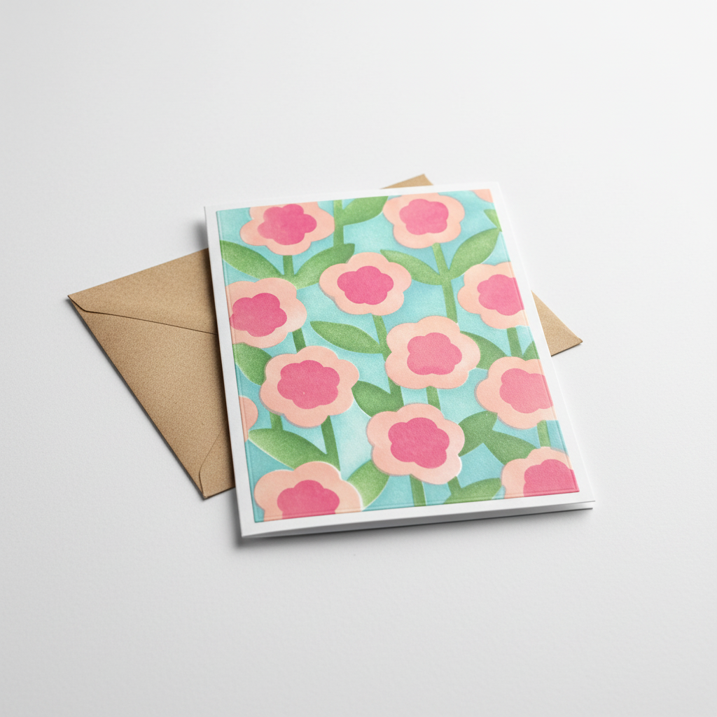 Pink Pansies Card Mockup