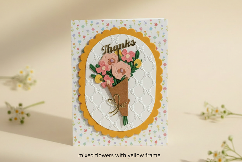 Thank You Card - Mixed Flowers with Yellow Frame